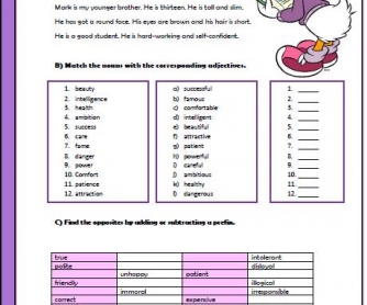 Adjective Formation Worksheet