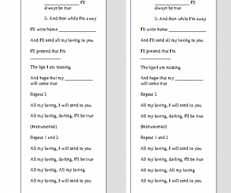 Song Worksheet All My Loving By The Beatles