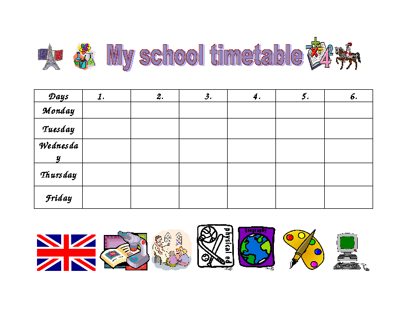 7 day timetable chart