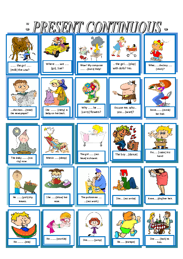 Present And Past Continuous Verb Tense Worksheet