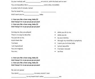 Song Worksheet: Love You Like a Love Song by Selena Gomez