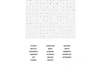 School Subjects Word Search