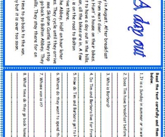 A Day Out: Reading Worksheet
