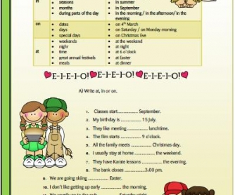 Prepositions of Time Worksheet