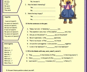 Past Simple: Verb To Be Elementary Worksheet