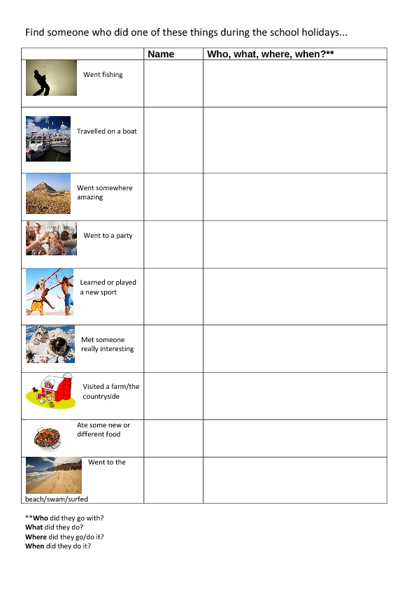 worksheet esl activities Someone Summer Holidays Who After Find