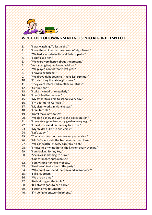 reported speech transformation worksheet part 4