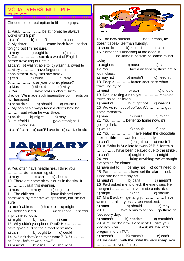 modal verbs english exercise Multiple Modal Choice Verbs