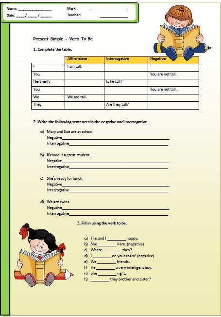 Verb To Be Elementary Worksheets Pdf