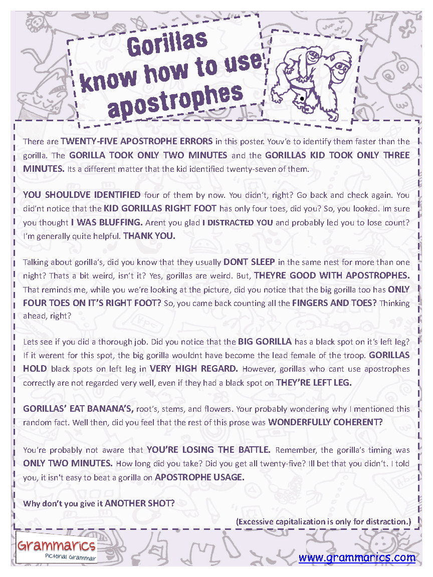 apostrophe brainteaser worksheet poster