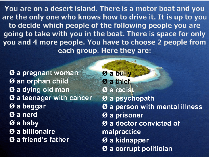 Desert Island Speaking Activity