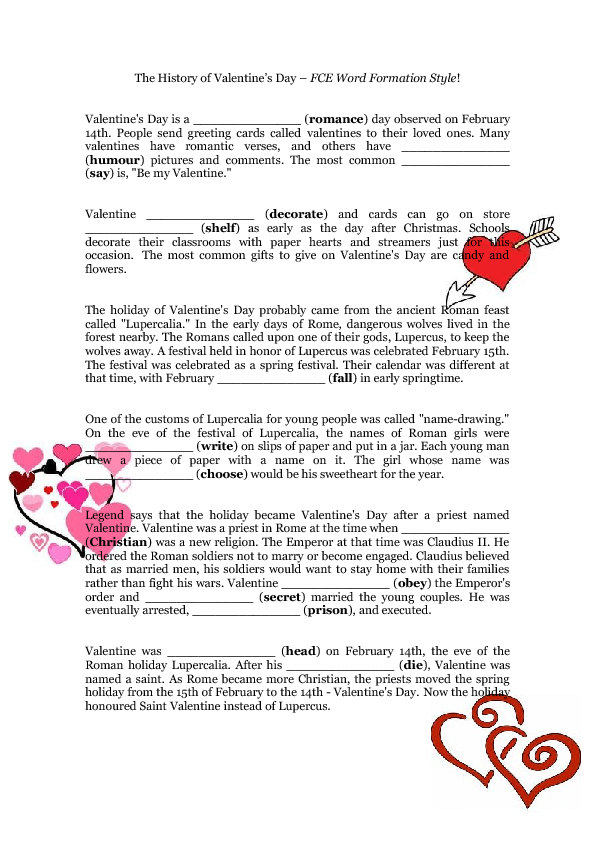 The History of Valentine's Day: FCE Word Formation Style!