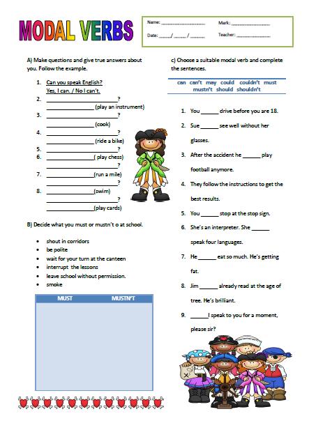 Modal Verbs Elementary Worksheet