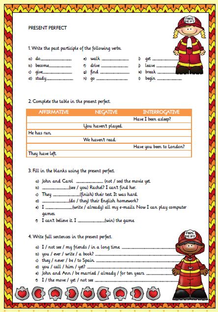 Present Perfect Tense Elementary Worksheet