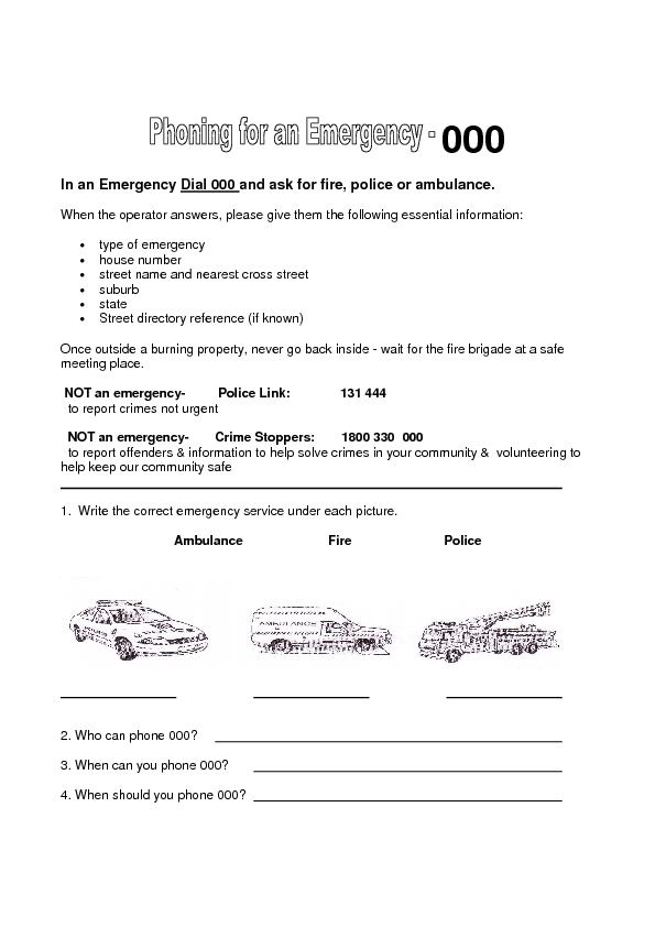 printable free 911 worksheet Emergency Worksheets FREE 76