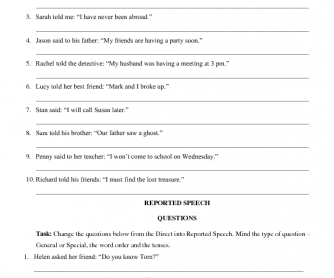 Reported Speech Transformations (Statements, Questions, Commands & Requests)