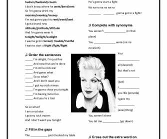 Song Worksheet: So What by Pink