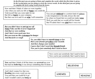 Song Worksheet: Somebody I Used to Love by Gotye