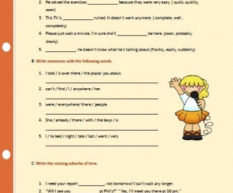 Adverbs of Manner, Place and Time Worksheet