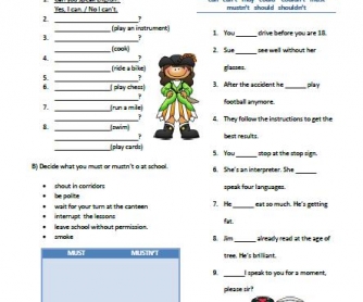 Modal Verbs Elementary Worksheet
