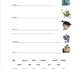 Monster's Inc. Adjective Worksheet (Beginner and Intermediate)