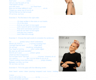 Song Worksheet: Just Give Me a Reason by Pink