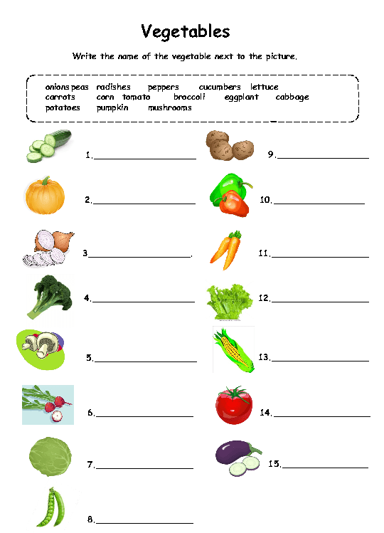 kindergarten for pdf worksheet fruit Vegetables Worksheet