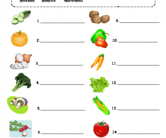 Vegetables Worksheet