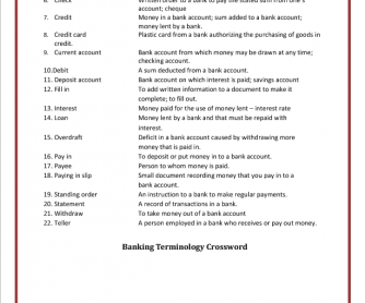 Banking Terminology, Crossword and Wordsearch