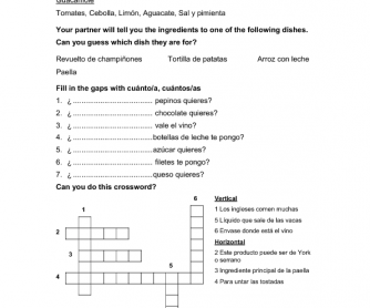 Food Worksheet: "Guess the dish" - For Spanish Speakers