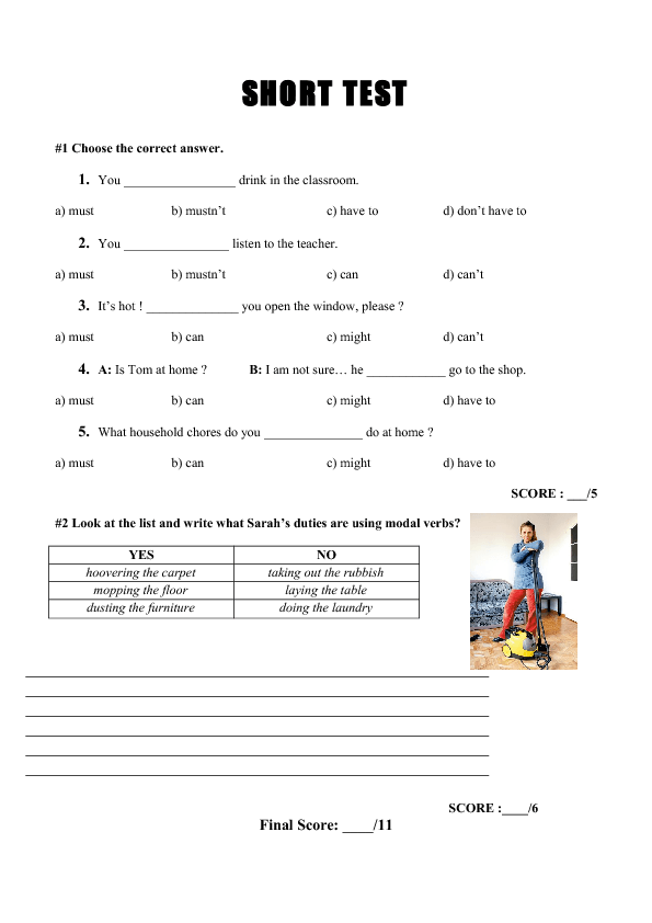 Modal Verbs Test ( Must, Have to, Can, Might)