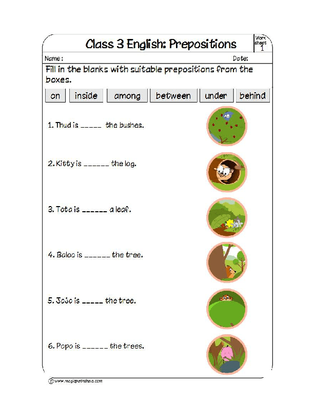 Worksheet On Prepositions