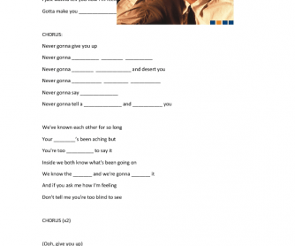 Song worksheet: Never Gonna Give You up by Rick Astley