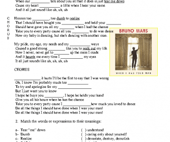 Song Worksheet: When I was Your Man by Bruno Mars