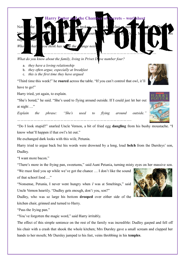 Harry Potter and the Chamber of Secrets - Worksheet