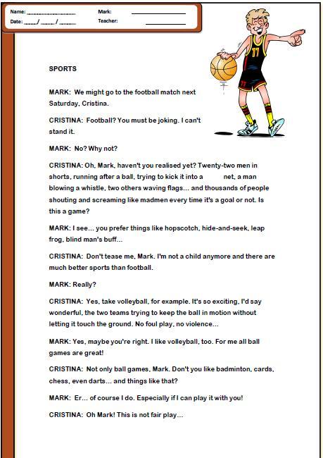 sports reading comprehension worksheet