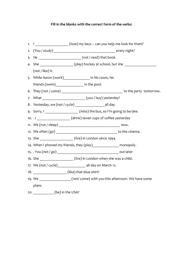 Mixed Exercise Past And Present Tenses