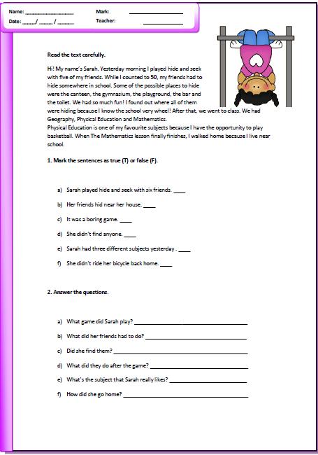 Past Simple Through Reading Elementary Worksheet
