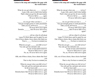 Song Worksheet: I'll Never Fall in Love Again