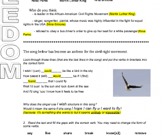 Song Worksheet:I wish I could fly by Nina Simone (I Wish Structure)