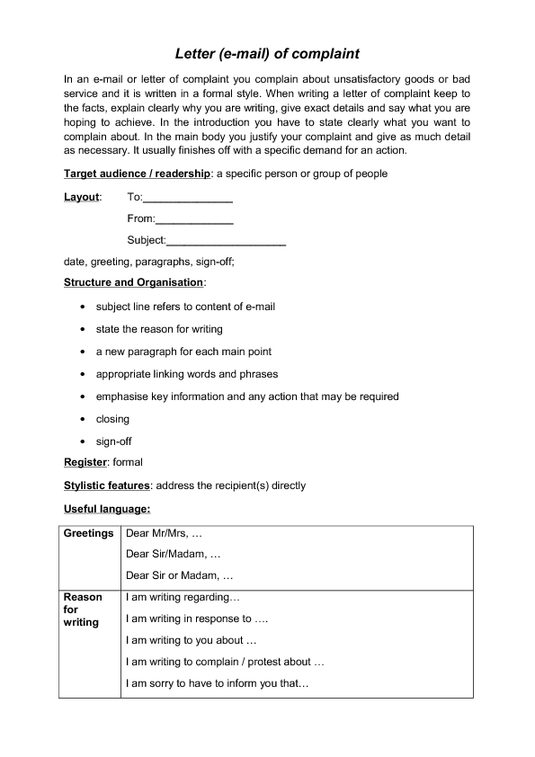 sample management letter response Complaint mail E of