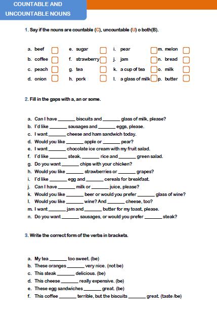 countable and uncountable nouns worksheet