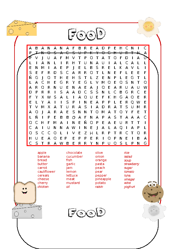 food for worksheet healthy kindergarten Wordsearch Food