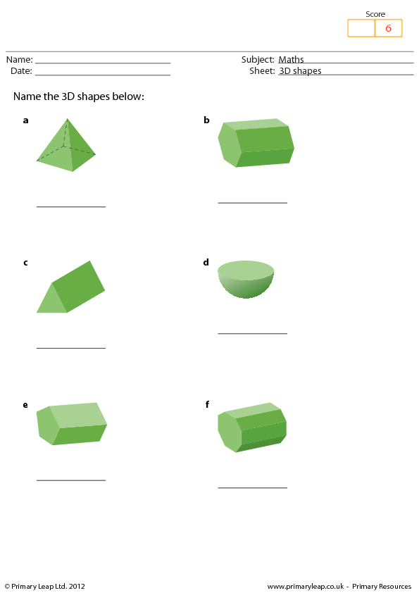 3d shapes maths worksheet