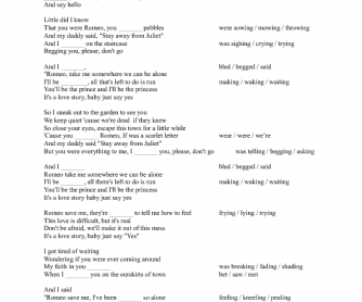 Song Worksheet: Love Story by Taylor Swift
