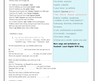 Song Worksheet: Whistle by Flo Rida