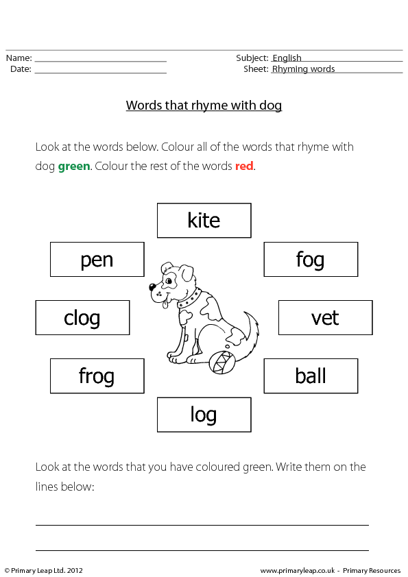 Dog Rhyming Words Preschool