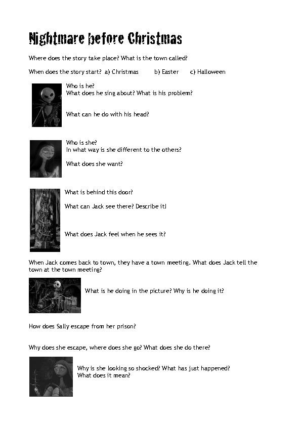 Movie Worksheet Nightmare Before Christmas