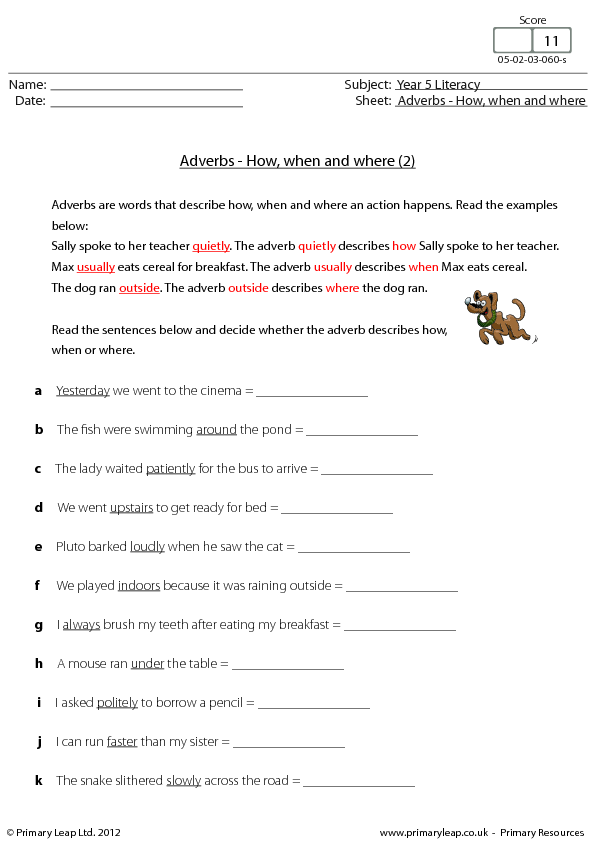 vocabulary worksheets 9 english Adverbs  How, Where When and