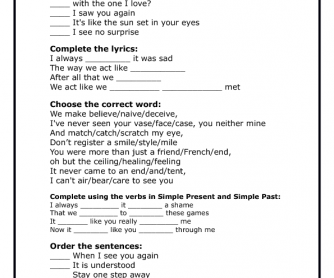 Song Worksheet: Sunset by the XX